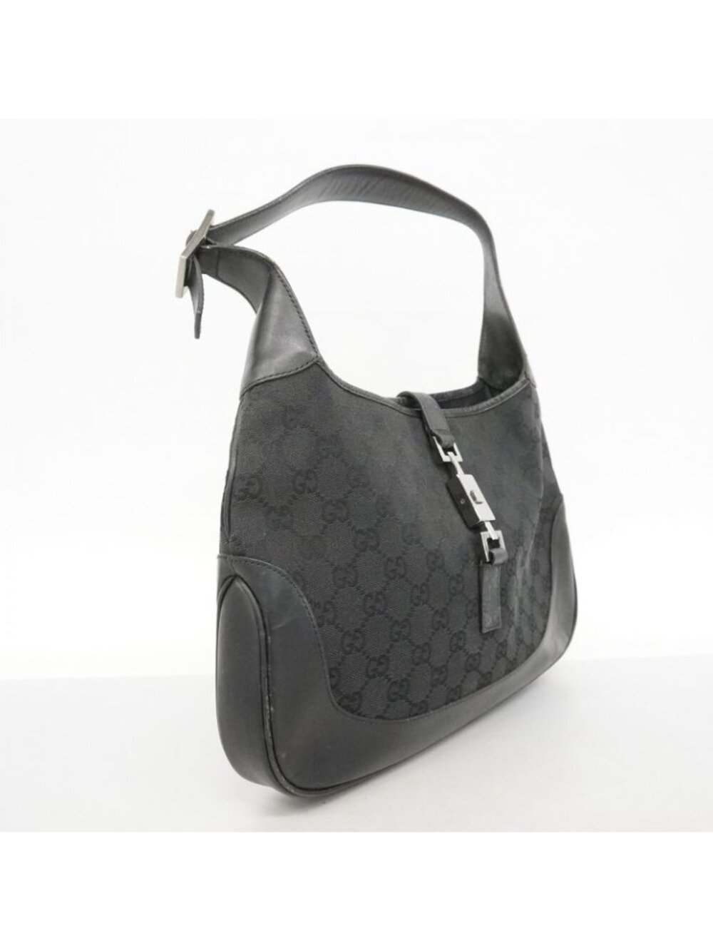 ★SOLD★ Gucci Shoulder Bag GG Canvas Jackie Black Silver - Picture 2 of 10
